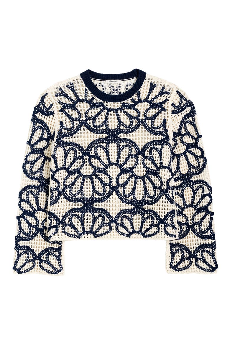 Rhoda Floral Embroidered Open Stitch Sweater, Alternate, color, NAVY FLORAL EMBROIDERY