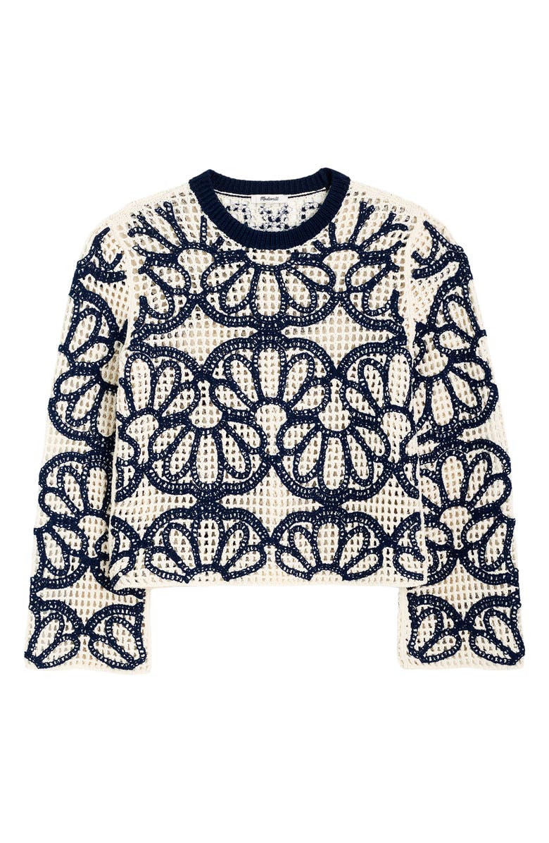 Madewell Rhoda Floral Embroidered Open Stitch Sweater, Alternate, color, Navy Floral Embroidery