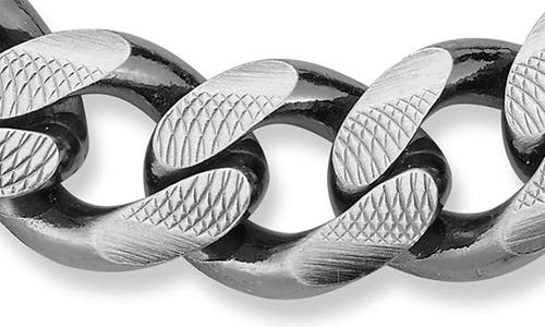 Yield Of Men Oxidized Sterling Silver Etched Curb Chain Bracelet In Silver