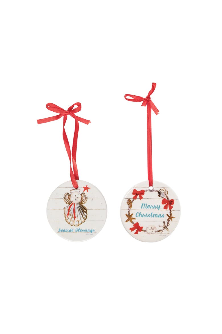 Shell Angel Merry Christmas Ornament Set of 2, Main, color, White