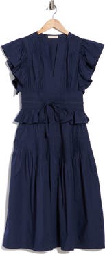 Ulla Johnson Florence Flutter Sleeve Cotton Poplin Midi Dress