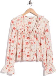 WAYF Tie Neck Long Sleeve Ruffle Top