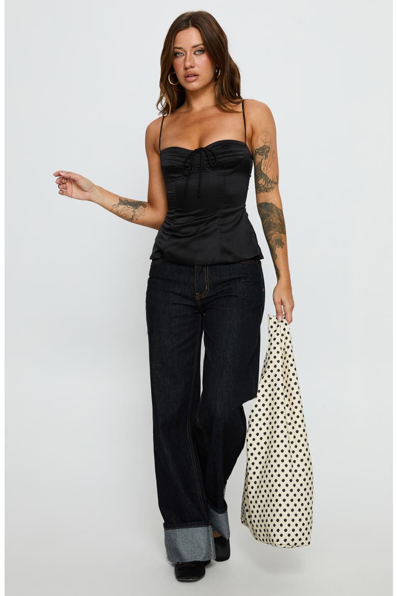 Hildy Tie-Back Satin Top, Alternate, color, BLACK