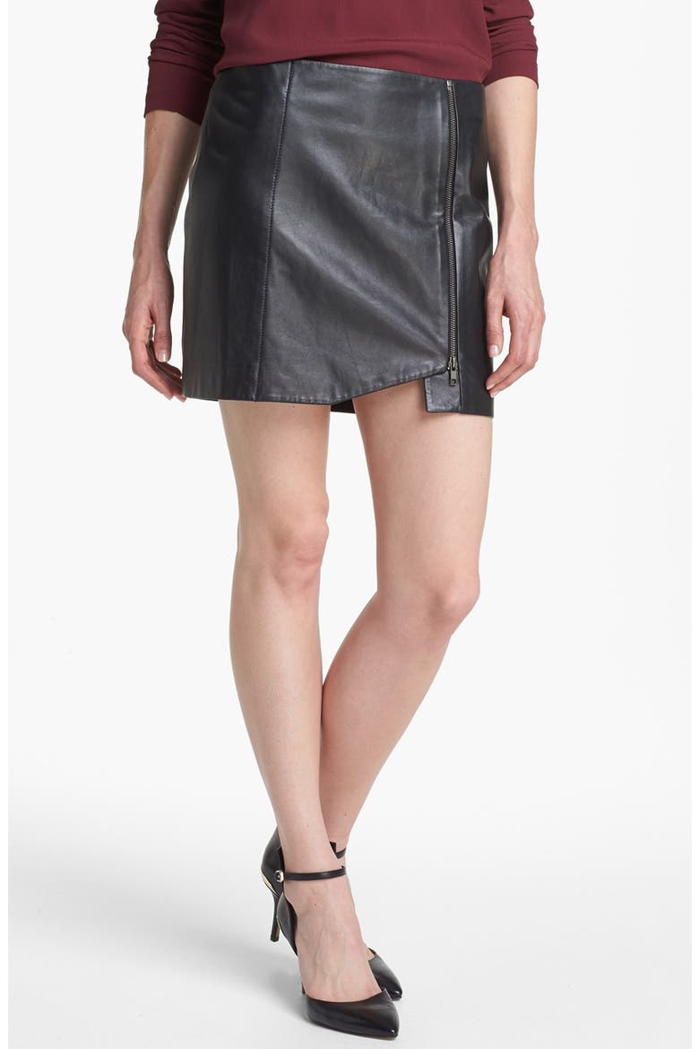 Leather Wrap Skirt, Main, color, BLACK