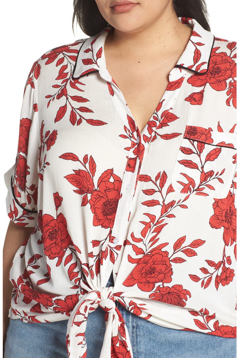 Tie Front Shirt, Alternate, color, RIGHT IN LINE HAUTE RED COMBO