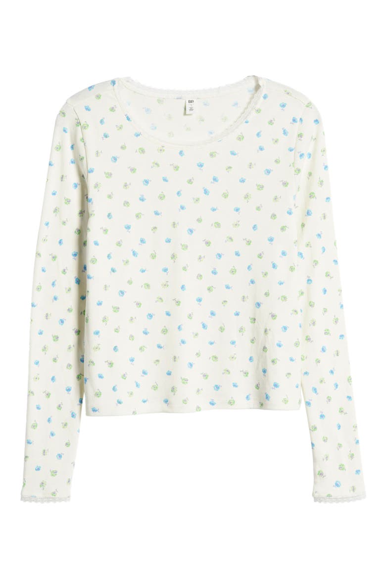 Lace Trim Long Sleeve Tee, Alternate, color, IVORY FLUTTER TOSSED DITSY