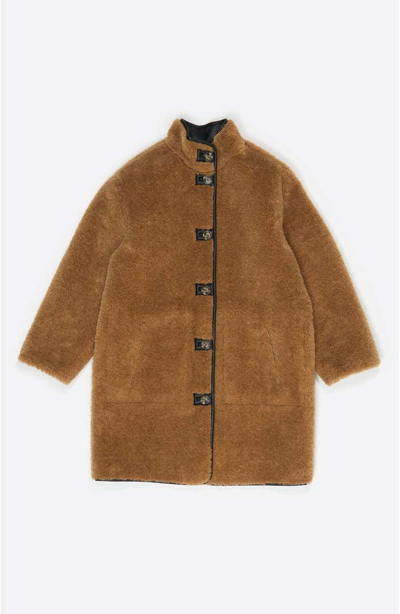 Bimba y Lola Reversible Fur Coat, Alternate, color, Caramel