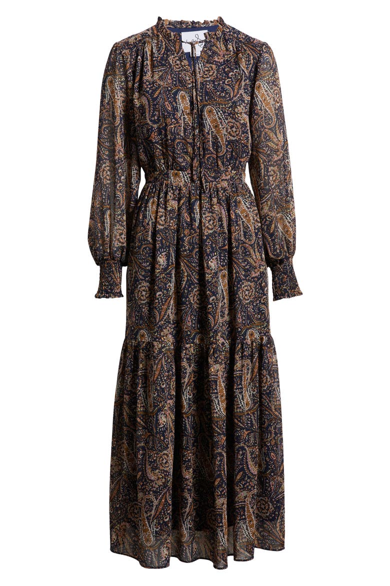 Boho Paisley Long Sleeve Maxi Dress, Alternate, color, BLACK MULTI