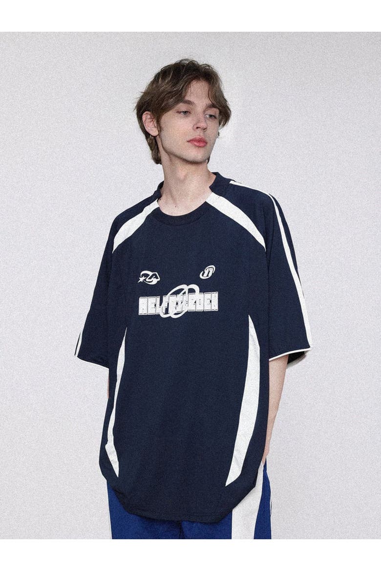 Contrast Color Stripe Soccer Jersey, Main, color, Navy Blue