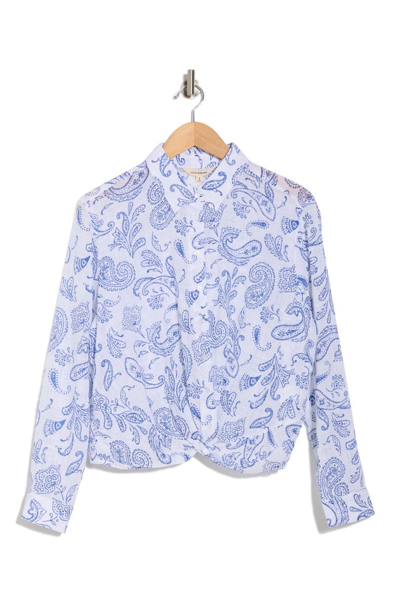 Button Front Shirt, Alternate, color, BLUE PRINT