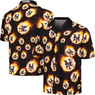 PLEASURES Men's PLEASURES  Black New York Mets Flame Fireball Button-Up Shirt