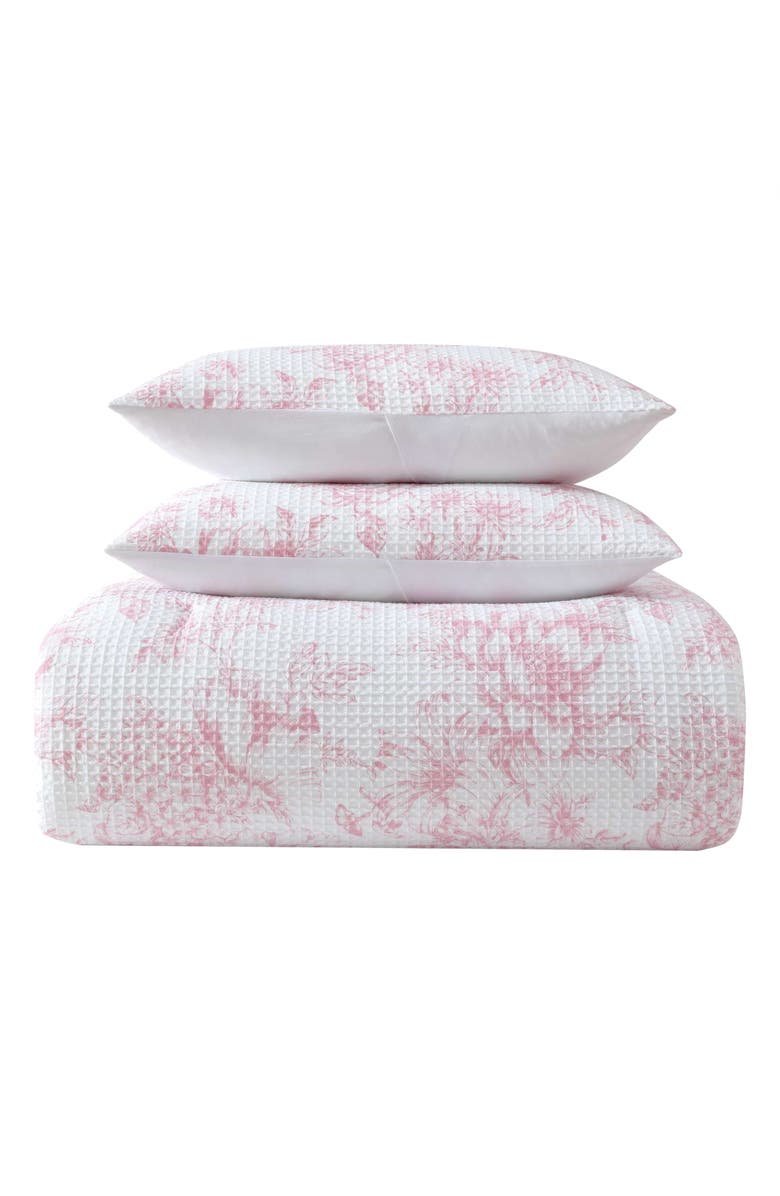 Laura Ashley Delphine Waffle Knit Comforter Set, Main, color, Light-Pastel Pink