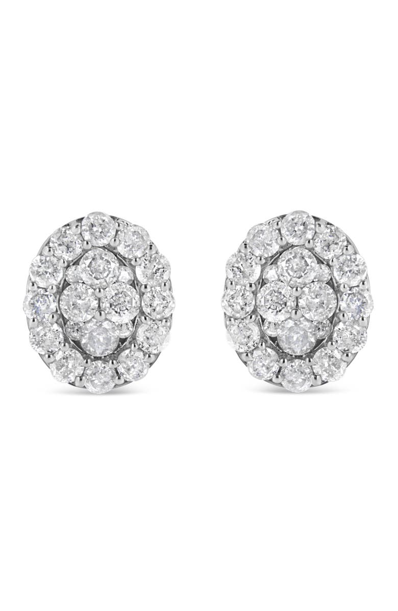 Haus of Brilliance Silver 1 1/2 Ct RoundDiamond Oval Shaped Stud Earrings, Main, color, White