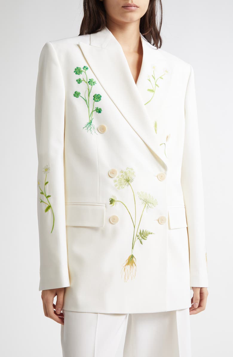 Stella McCartney Floral Embroidered Oversize Single Breasted Stretch Wool Blazer, Alternate, color, 