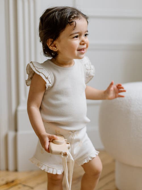 Colored Organics Daphne Ribbed Tank With Eyelet Ruffle In Brown