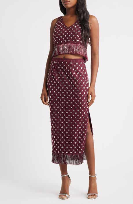 Saylor Embellished Fringe Crop Top & Midi Skirt Set