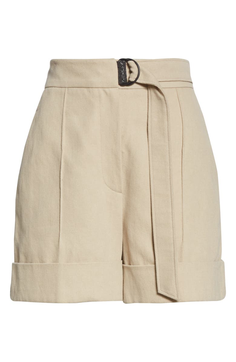 Brunello Cucinelli Belted Cotton & Linen Denim Shorts, Alternate, color, 