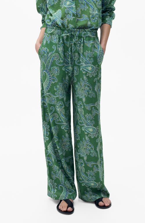 Shop Mango Paisley Linen Blend Drawstring Pants In Green