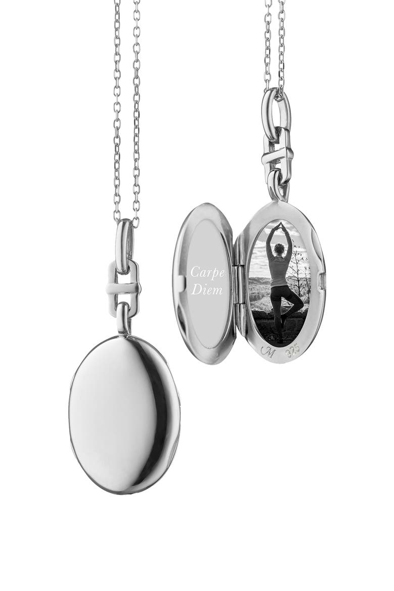 Eve Slim Oval Locket Necklace, Alternate, color, SILVER
