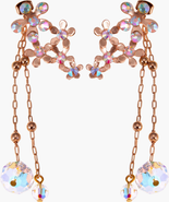 Modenaire Crystal Flower Drop Earrings with Dangle Chains