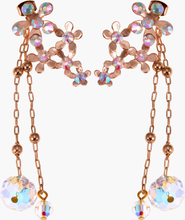 Modenaire Crystal Flower Drop Earrings with Dangle Chains