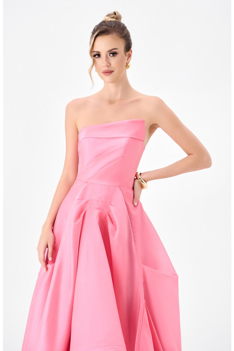Jeila Strapless Hi Lo Gown, Alternate, color, PINK