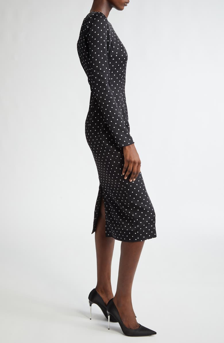 Dolce&Gabbana Polka Dot Long Sleeve Stretch Silk Midi Dress, Alternate, color, 
