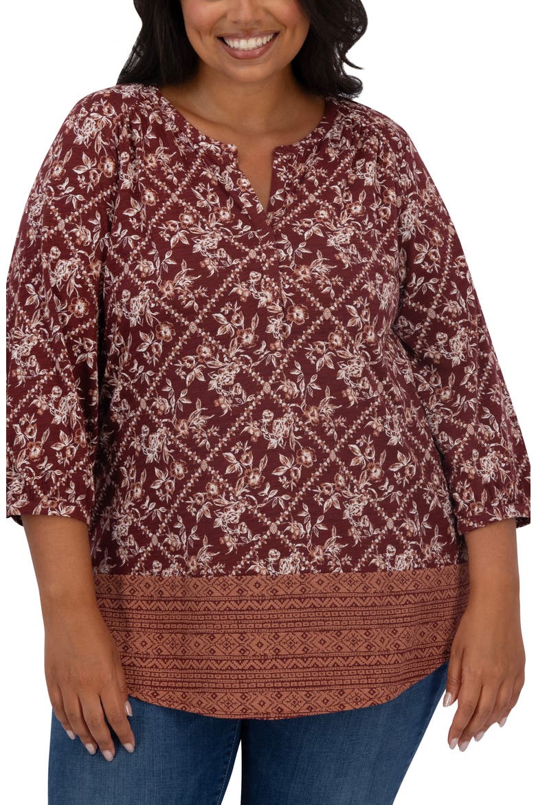 Border Print Top, Main, color, BURGUNDY MULTI