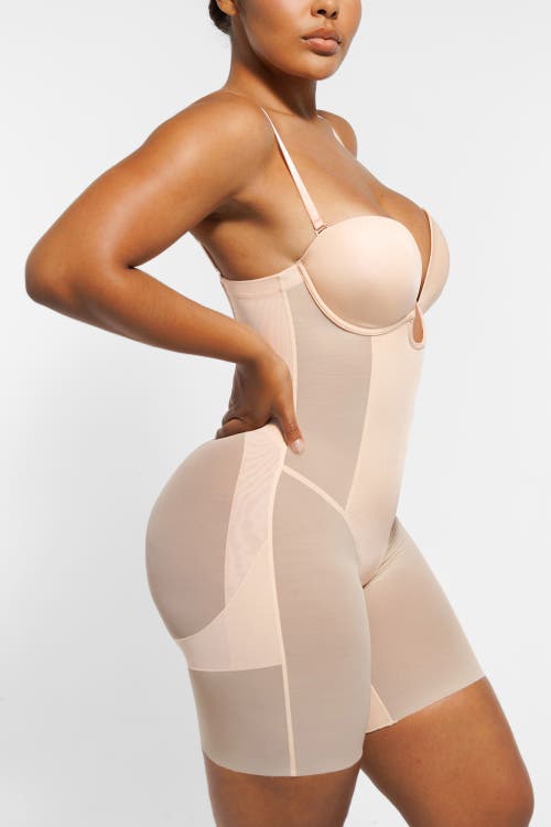 Shapellx Deep Plunge Butt Lifting Shaping Bodysuit In Pinkish Beige