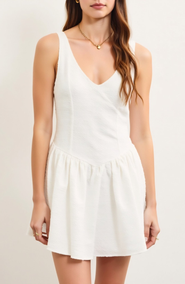 Modenaire Textured Sleeveless V-Neck Mini Dress with Flowy Drop Waist