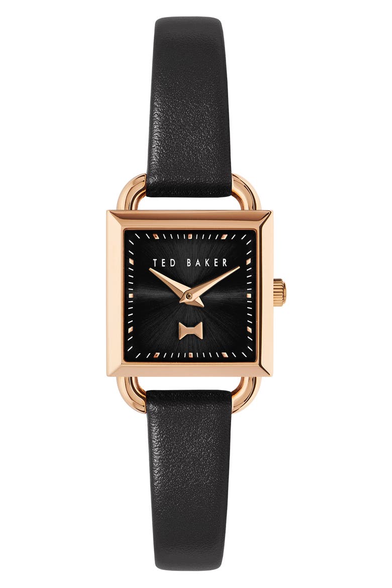 Taliah Bow Leather Strap Watch, 24mm, Main, color, BLACK