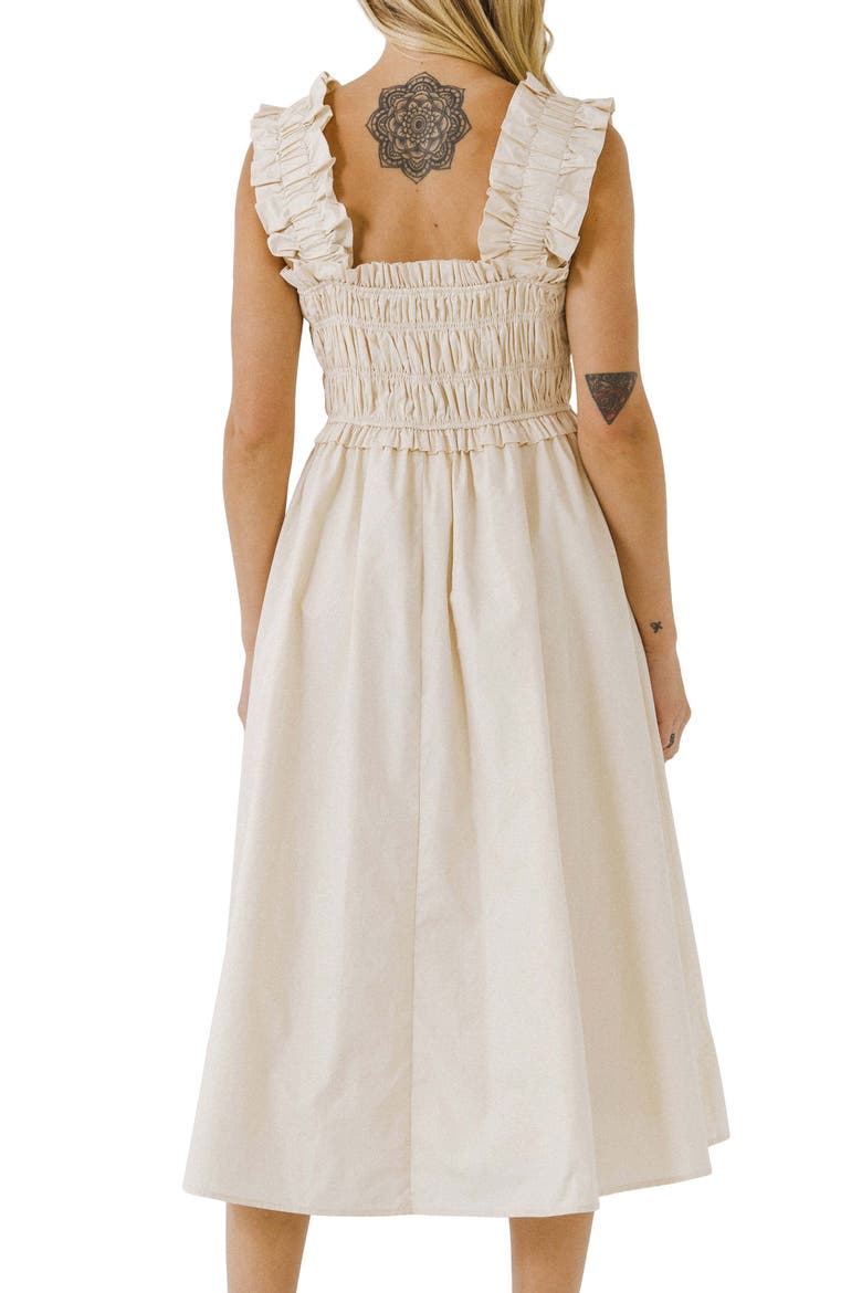 Ruffle Strap Cotton Midi Dress, Alternate, color, BEIGE