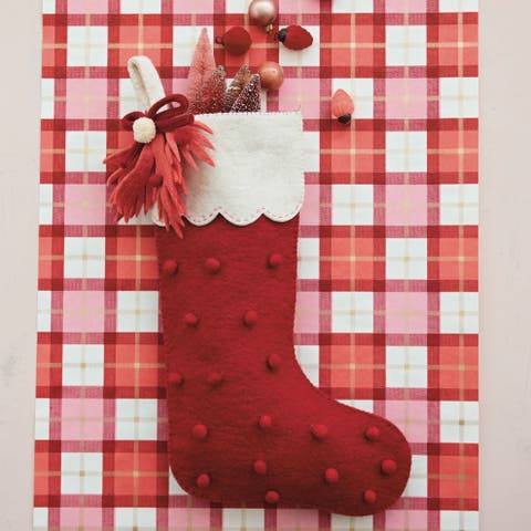 Wool Felt Stocking with Scalloped Cuff and Festive Details