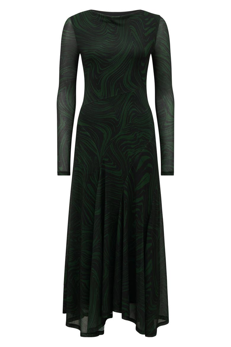 Tanny Long Sleeve Asymmetric Hem Mesh Midi Dress, Alternate, color, GREEN KALLARA