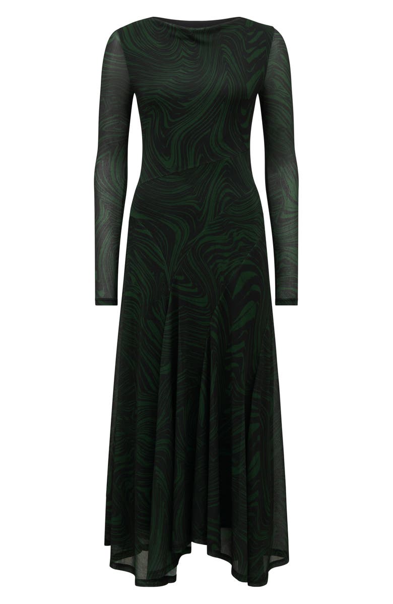 Ever New Tanny Long Sleeve Asymmetric Hem Mesh Midi Dress, Alternate, color, Green Kallara