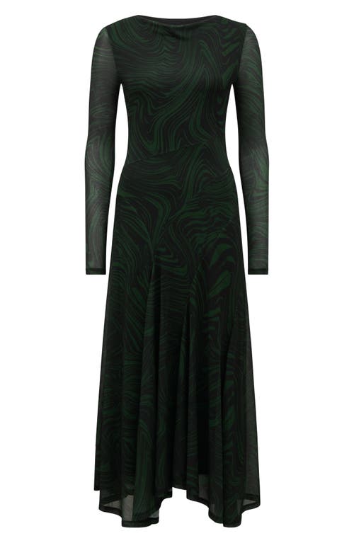 Ever New Tanny Long Sleeve Asymmetric Hem Mesh Midi Dress In Green