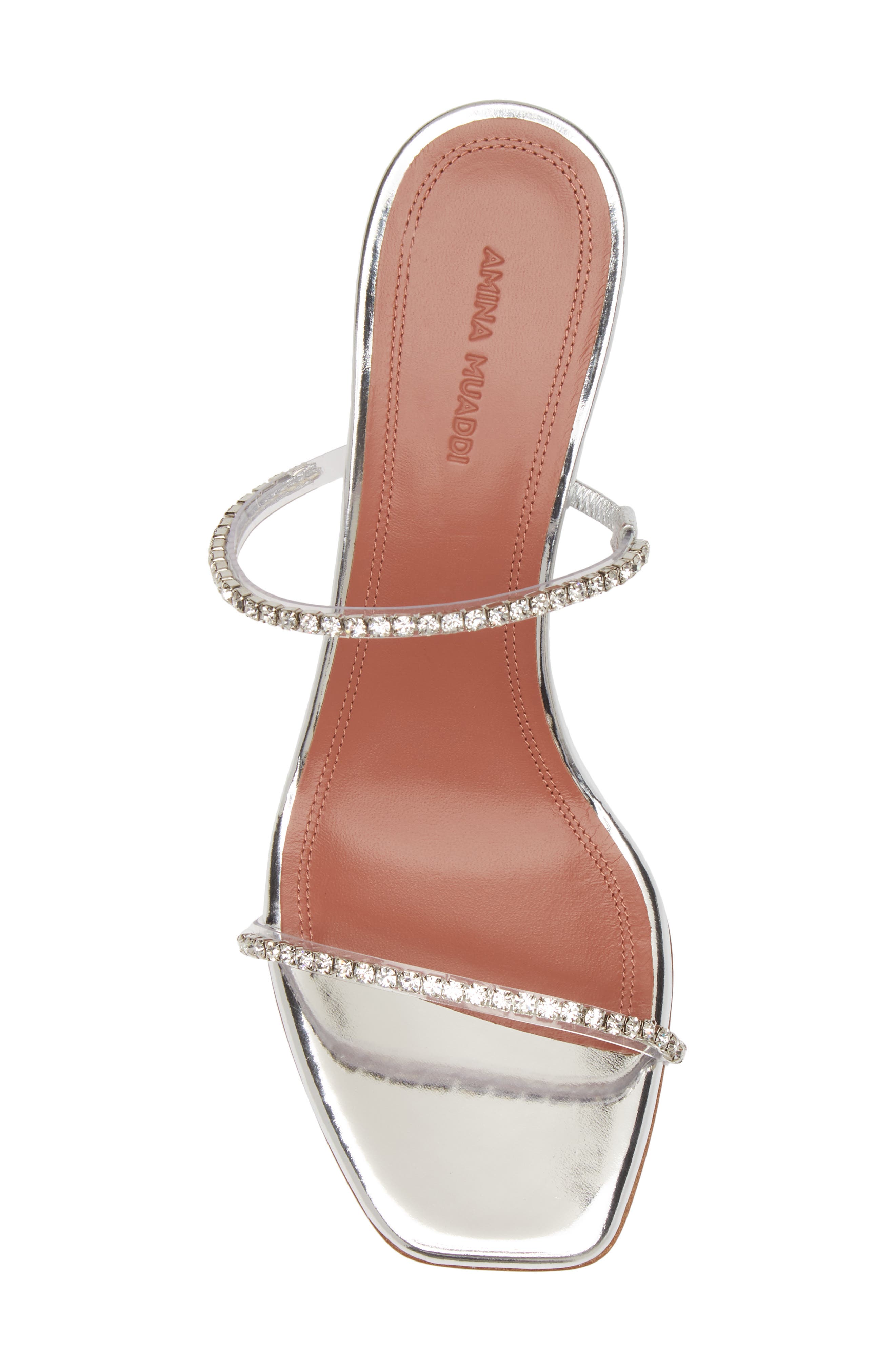 Amina Muaddi Gilda Crystal Strap Slide Sandal, Alternate, color, Silver/ Crystals