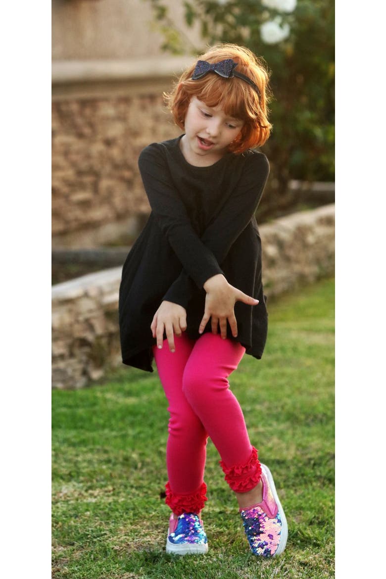 Girls Soft 100% Cotton Ruffle Leggings, Alternate, color, Black