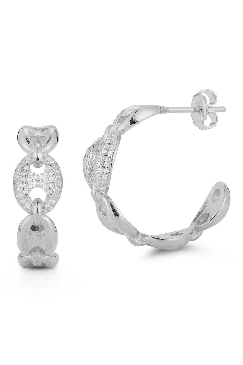 CZ Chain Huggie Earrings, Main, color, SILVER
