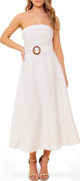 FLYING TOMATO Strapless Belted A-Line Midi Dress