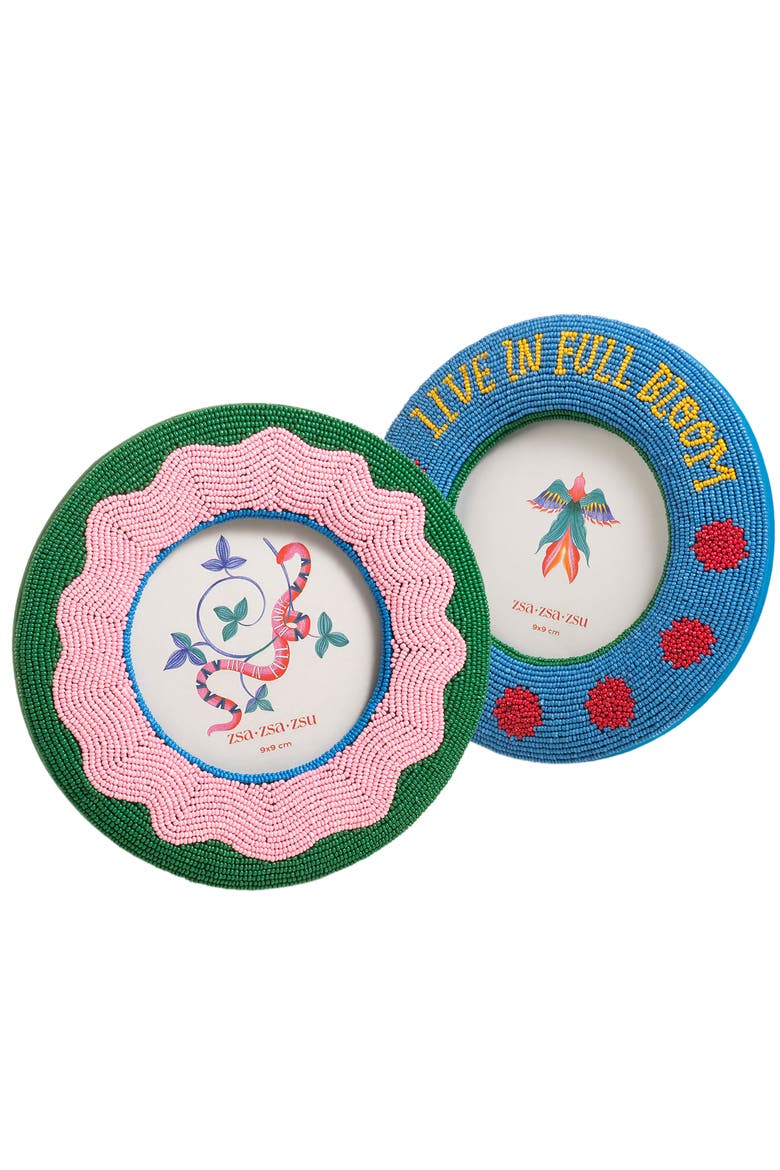Dadri Round Decorative  Beaded Wood Frame 7 In, Alternate, color, Pink-Green