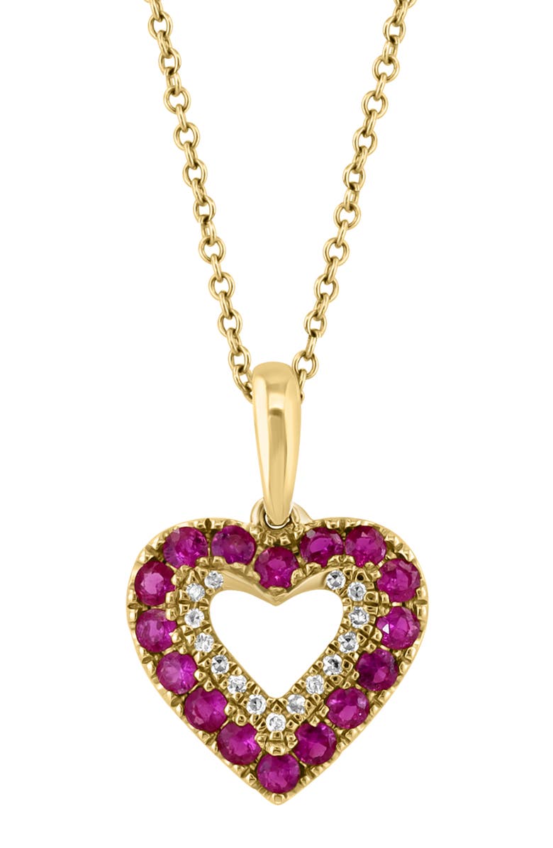EFFY 14K Yellow Gold Diamond & Ruby Heart Pendant Necklace - 0.06ct., Alternate, color,