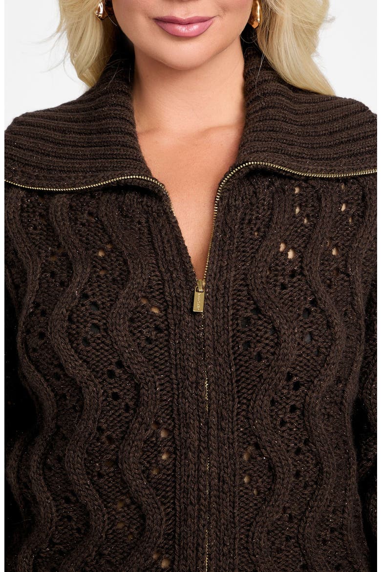 Adenora Metallic Cable Cardigan, Alternate, color, BROWN