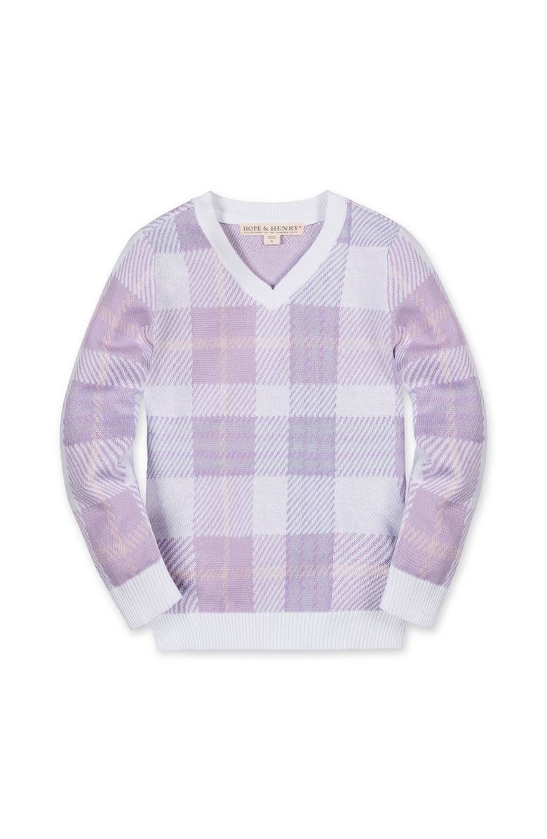 Hope & Henry Kids' Organic Long Sleeve V-Neck Intarsia Sweater, Main, color, Monet Plaid Intarsia