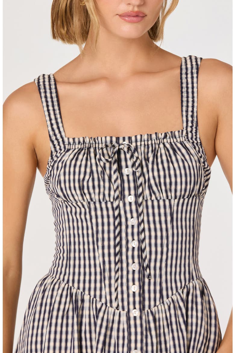 Temperance Gingham Corset Midi Dress, Alternate, color, BLACK GINGHAM