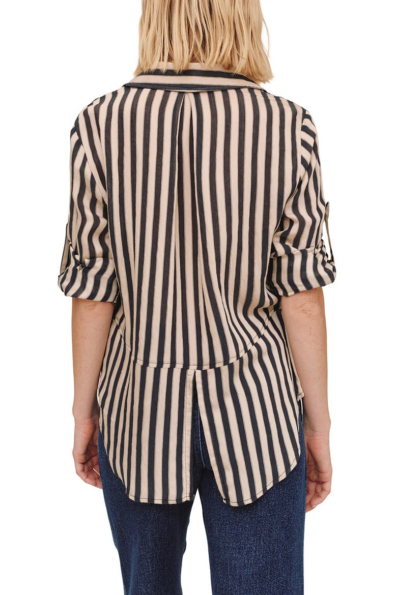 Split Back Striped Button Shirt, Alternate, color, BLACK/ ECRU STRIPE