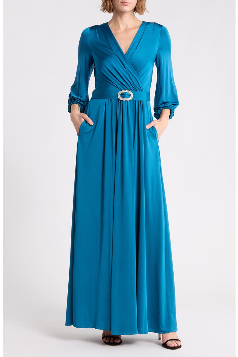 Surplice Neck Long Sleeve Gown, Main, color, TEA