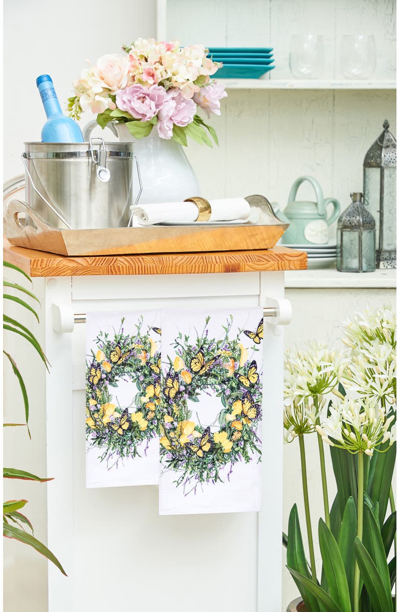 C&F Home Butterfly Wreath Design Spring Theme Printed Flour Sack Kitchen Dishtowel, Alternate, color, White