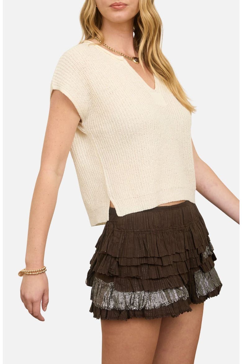 Batwing Sleeve Split Neck Sweater, Alternate, color, CREAM