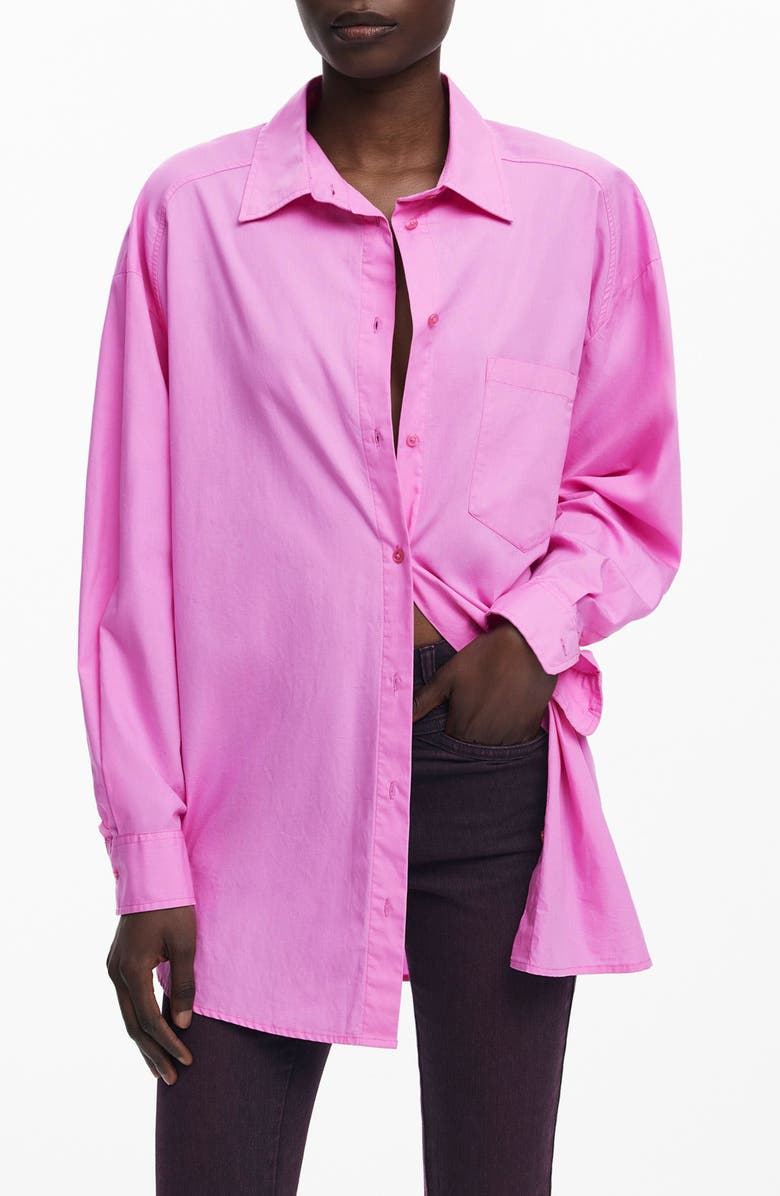 Desigual Graphic Oversize Cotton Button-Up Shirt, Main, color, Pink